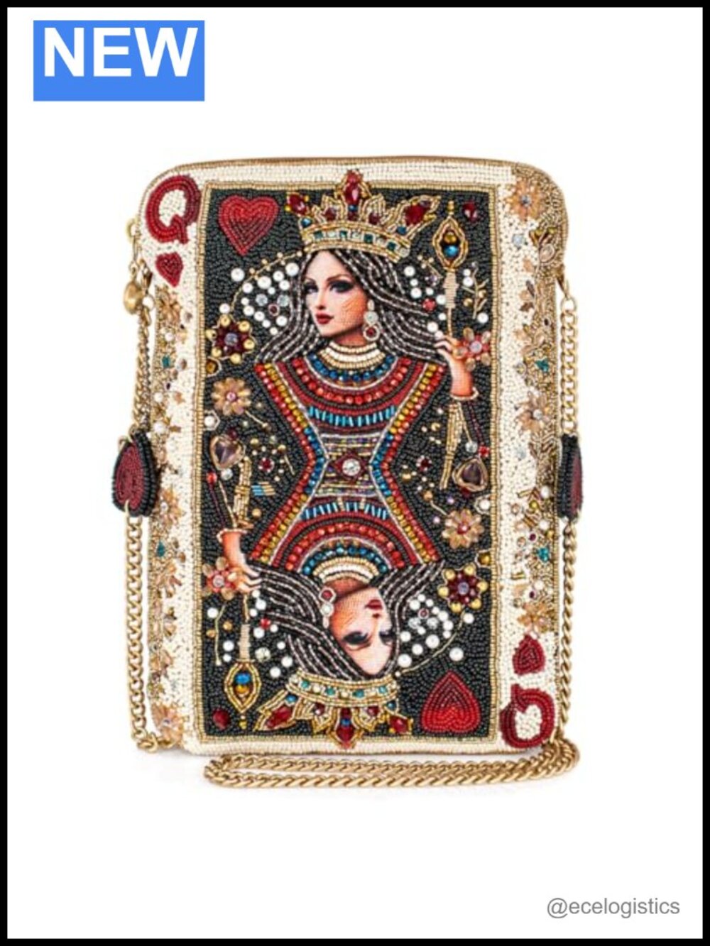 Beaded Queen Mini Crossbody Clutch with Removable Chain Strap